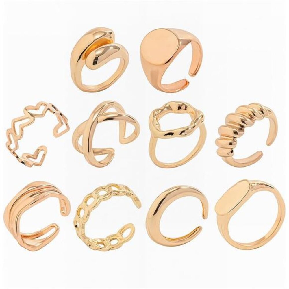 Gold Chunky Stackable Rings Set,Silver Layered Ad… - image 6